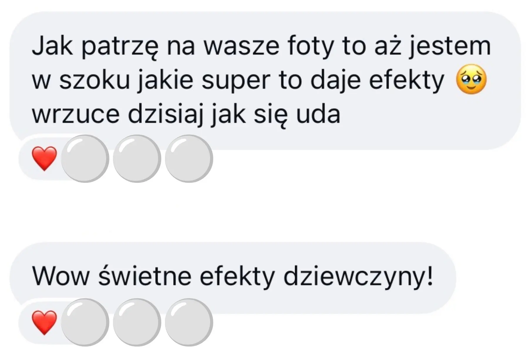 Wiadomości uczestniczek opisujących świetne efekty wyzwania automasażu